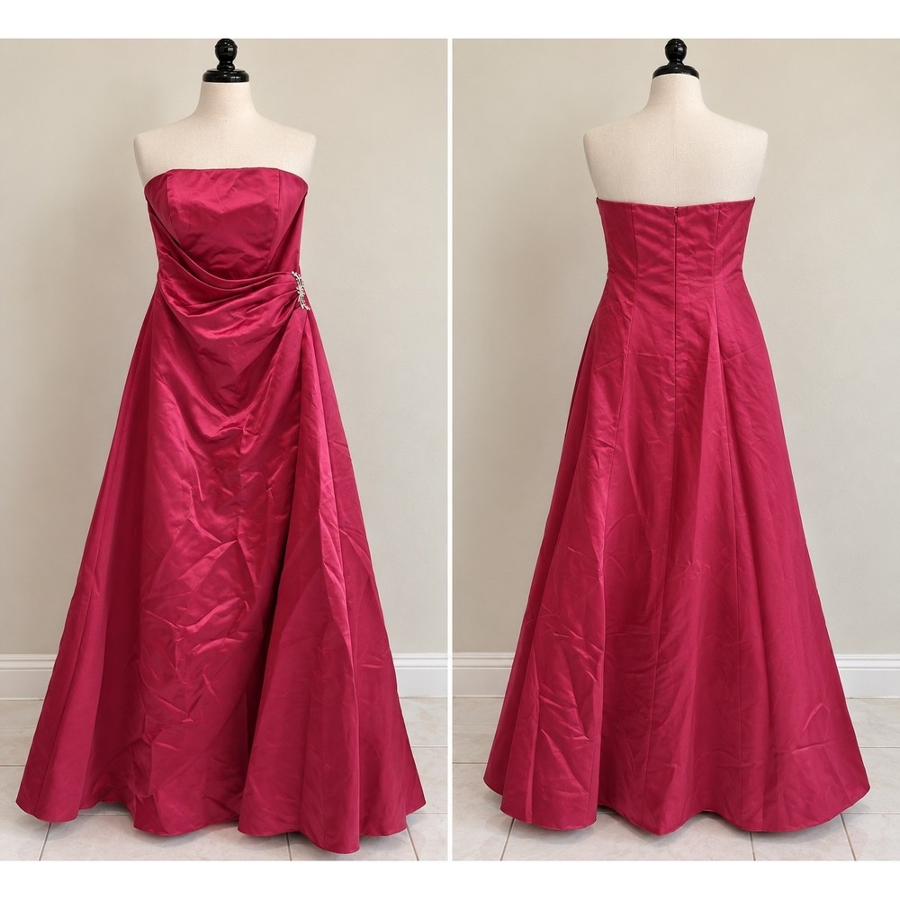 Davids Bridal Size 10 Pink SatinStrapless Ball Gown Prom Bridesmaid Formal Dress
